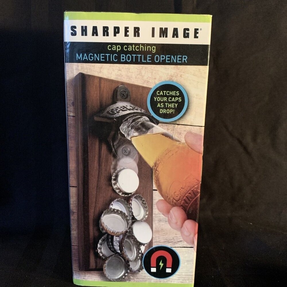 Sharper Image Cap Catching Magnetic Bottle Opener Beer Man Cave NIB